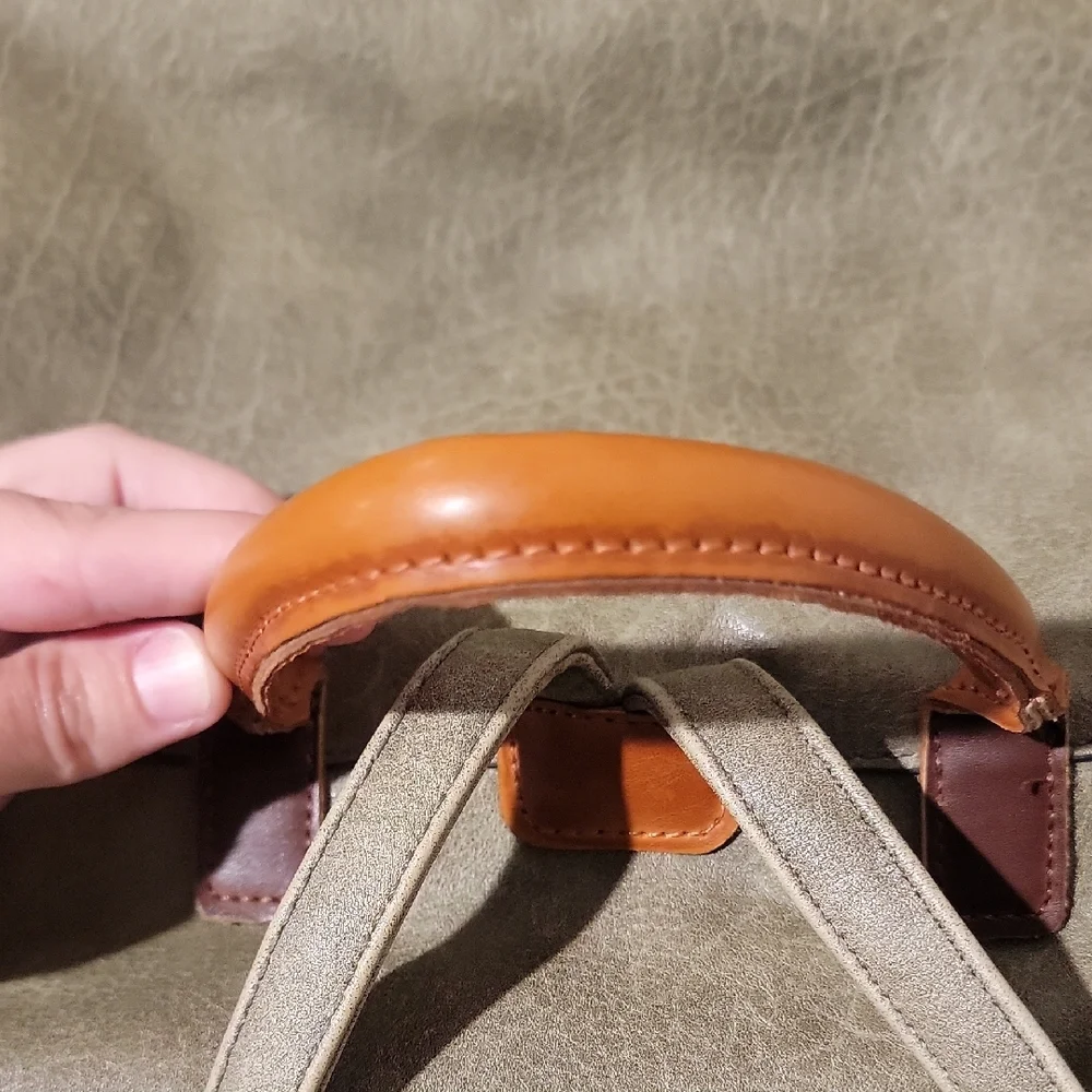 Green Roll-Top Backpack with Leather Accents